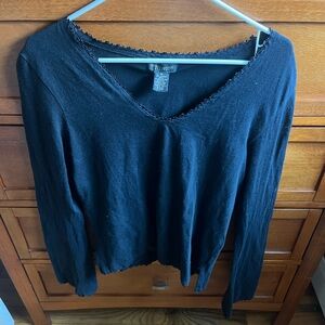 Black V-Neck Sweater with beaded neckline